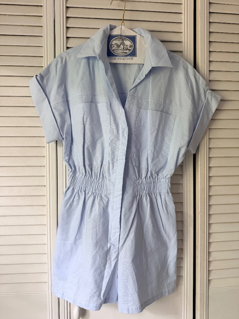 ZARA Blue Cotton Romper Jumpsuit Utility Safari Resort Minimalist 100%cotton